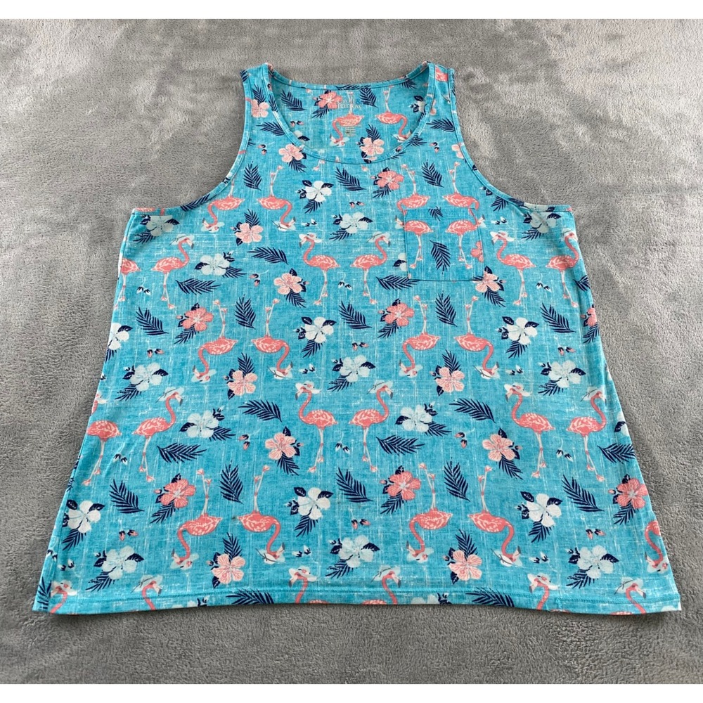 Croft & Barrow Womens XL Blue Flamingo Tropical Floral Tank Top Scoop Neck